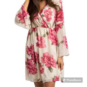 Pinkblush Floral Long Sleeve Dress in Pink and White